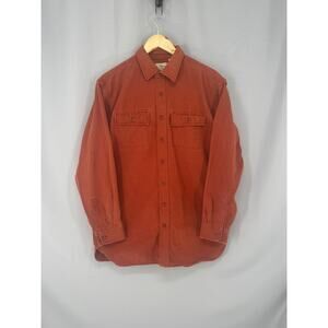 LL Bean Shirt Mens LT Orange Chamois Flannel Button Front Heavyweight Workwear